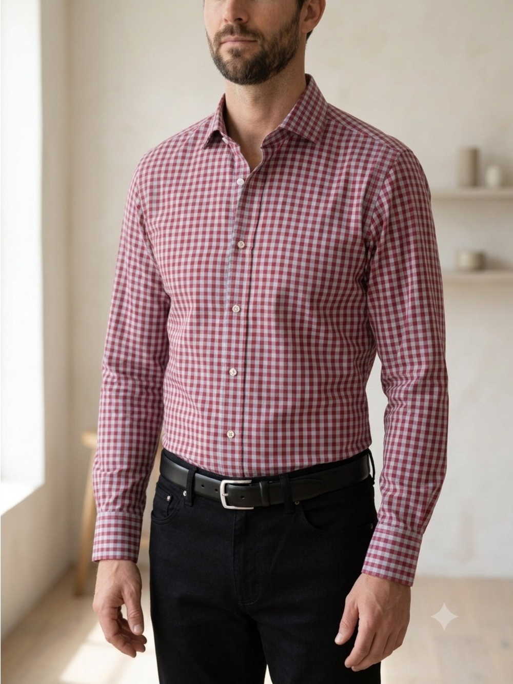 Hugo Boss Red & Blue Gingham Gerald Regular Fit Dress Shirt - US 16 / Large